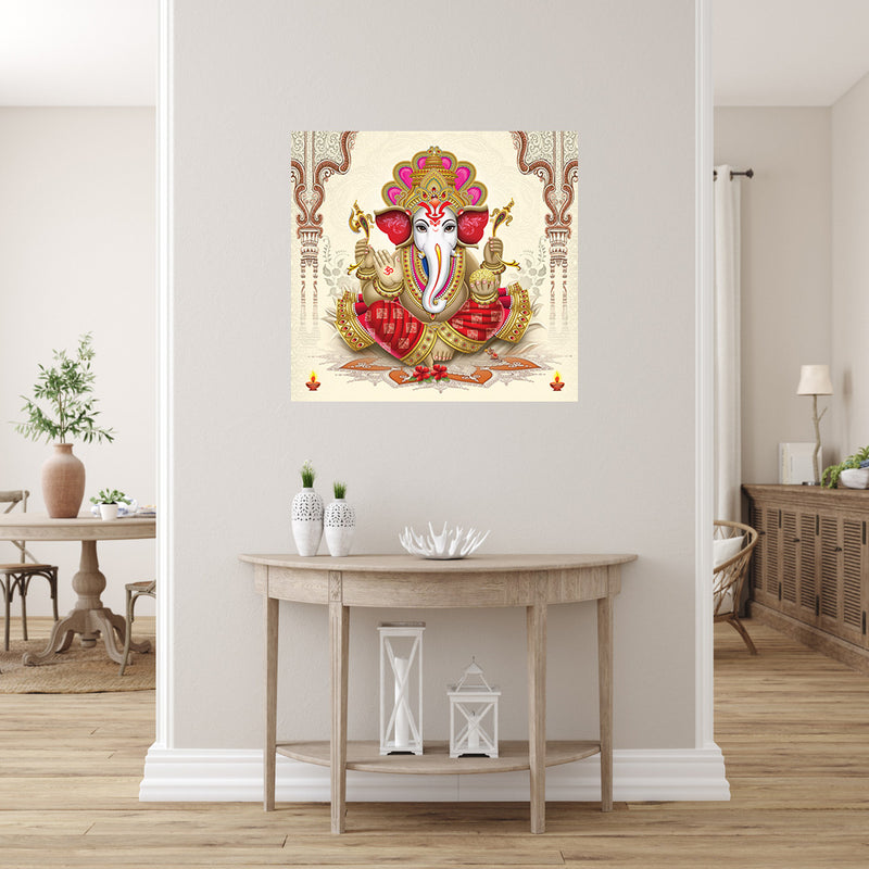 Pink And Golden Lord Ganesh Painting Self Adhesive Sticker Poster