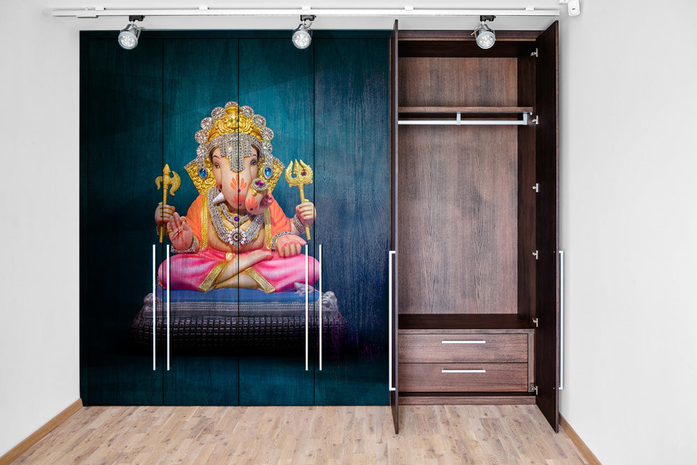Beautiful Lord Ganesh Painting Self Adhesive Sticker For Wardrobe