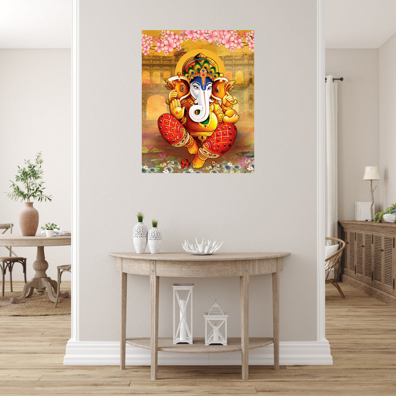 Red And Yellow Ganpati Art Self Adhesive Sticker Poster