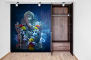 Golden Ganpati With Blue Smoke Self Adhesive Sticker For Wardrobe