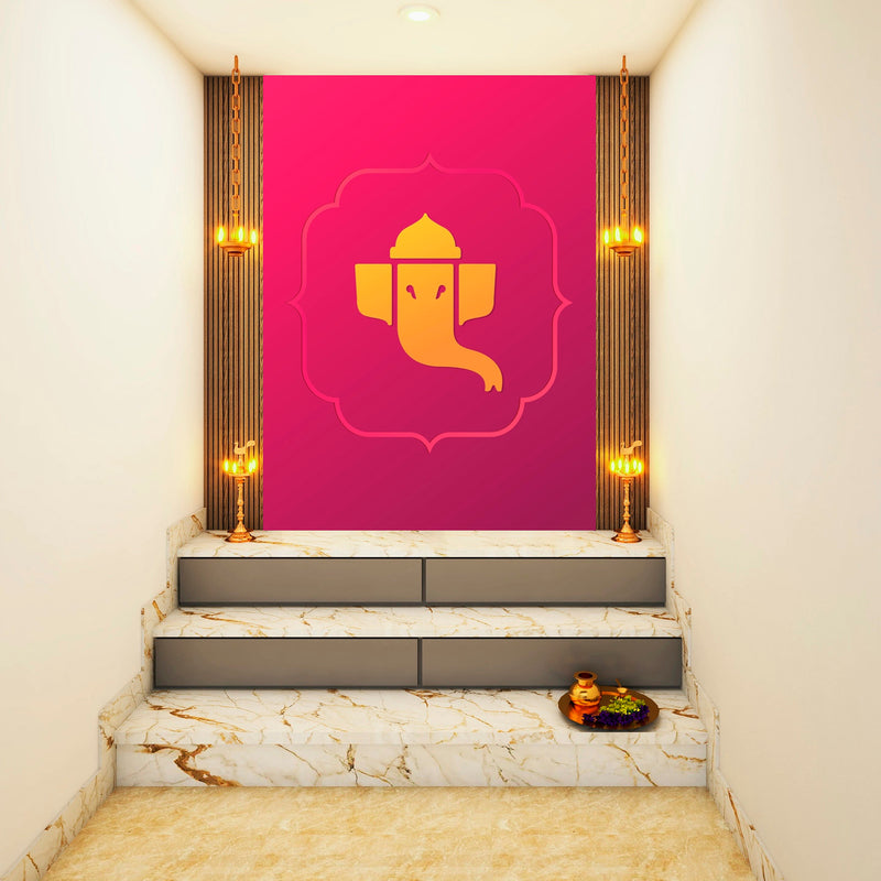 Pink Yellow Ganpati Self Adhesive Sticker Poster