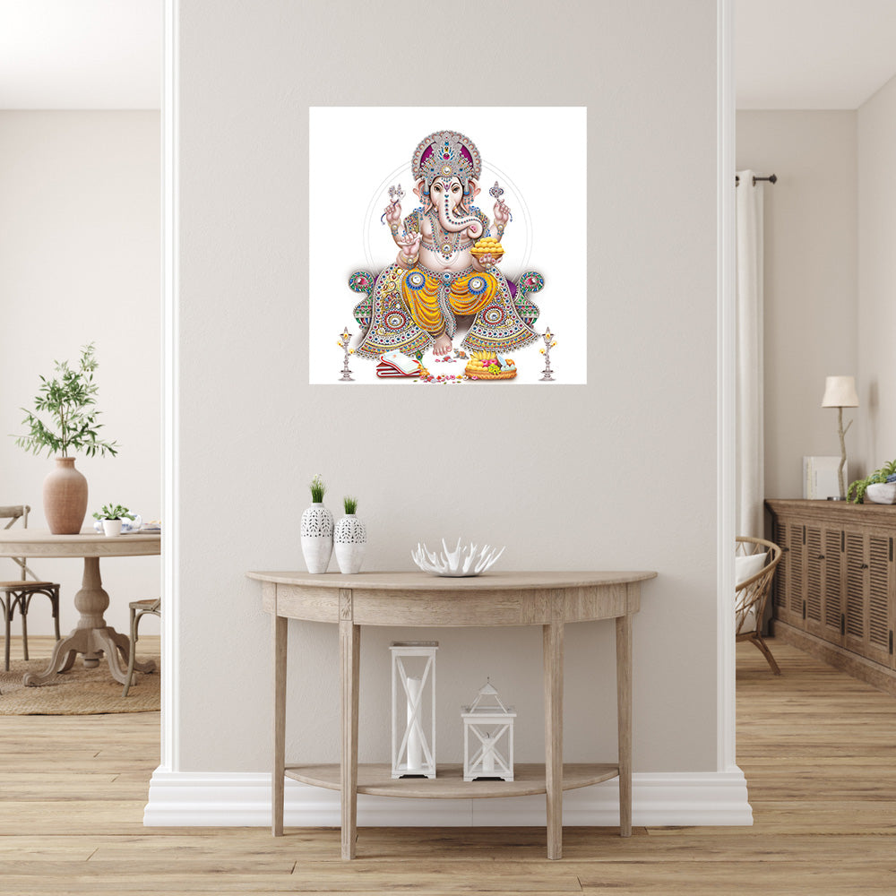 Ganpati In Yellow Dhoti Self Adhesive Sticker Poster