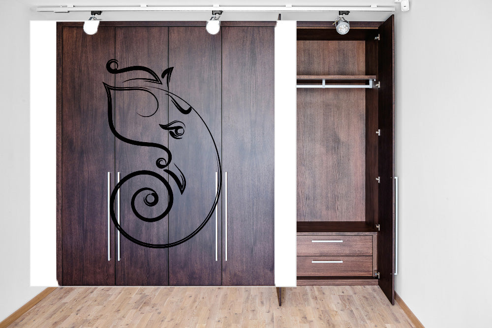 Side Face Of Ganpati Painting Self Adhesive Sticker For Wardrobe