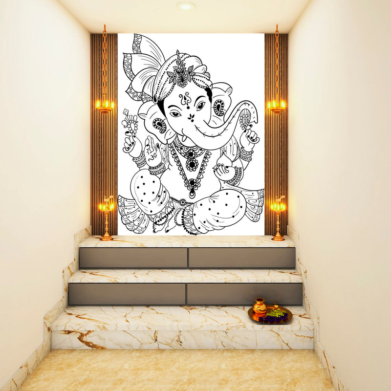 Beautiful Sketch Of Ganpati Self Adhesive Sticker Poster