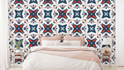 Blue Orange Indian Pattern White Background Wallpaper