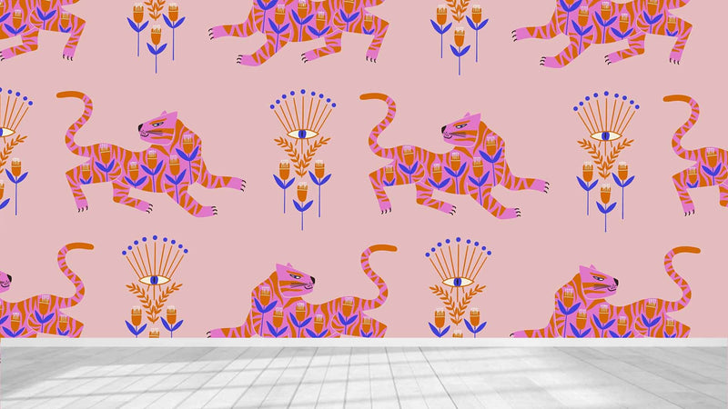 Tiger Folk Pattern Wallpaper