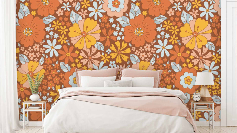 Vibrant Orange Floral Wallpaper