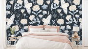 Owl Blue Floral Wallpaper