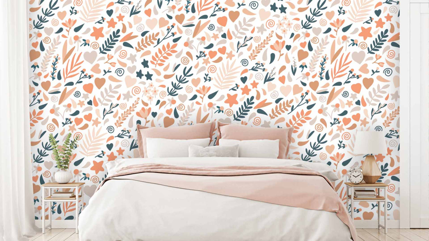 Pastel Heart Floral Wallpaper
