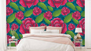Pink Rose Green Blue Background Wallpaper