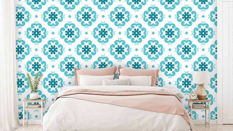 Shades Of Blue Floral Print Pattern Wallpaper