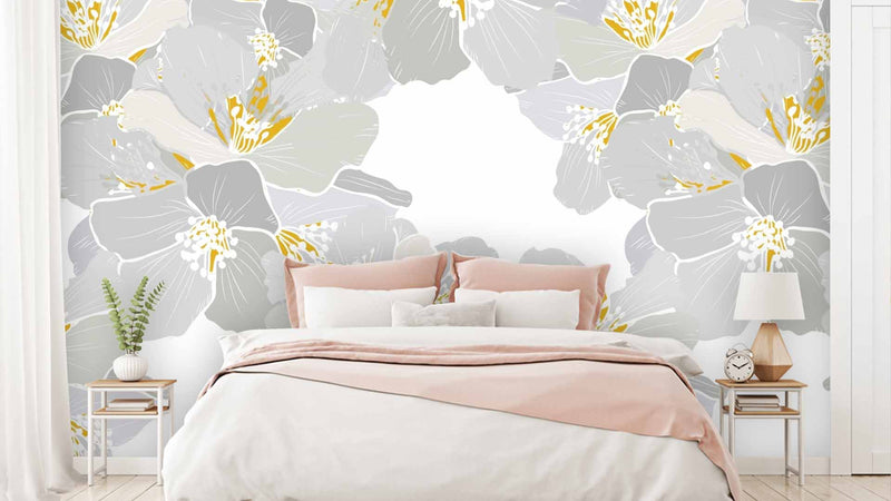 Enlarged Shades Of White Floral Wallpaper