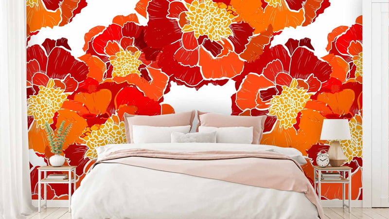 Marigold Shades Of Orange Floral Wallpaper