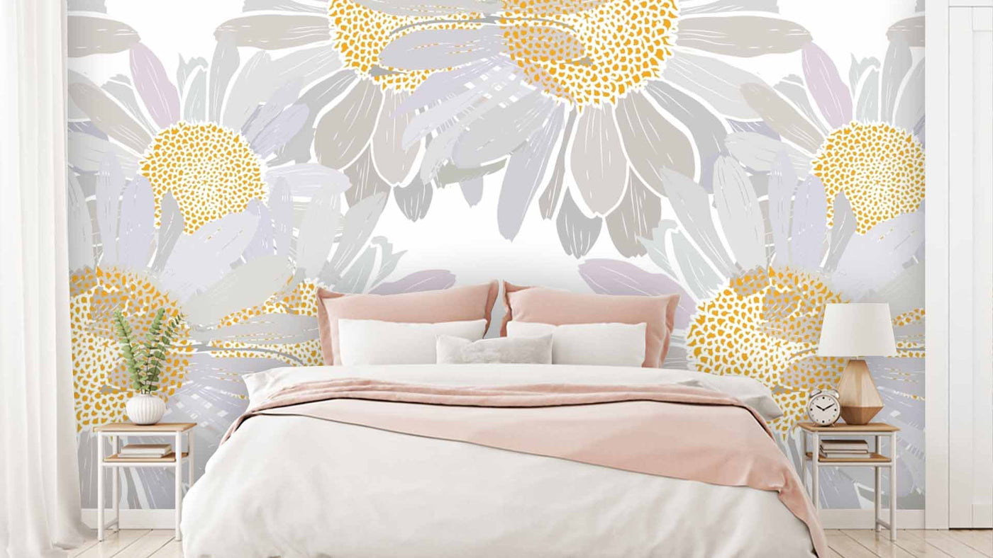 Daisy White Yellow Floral Wallpaper