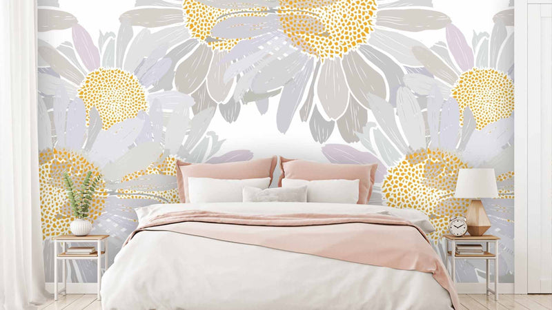 Daisy White Yellow Floral Wallpaper