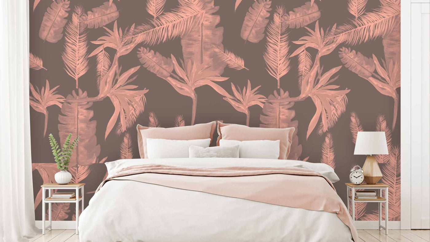Pink Floral Palm Branch Wallpaper