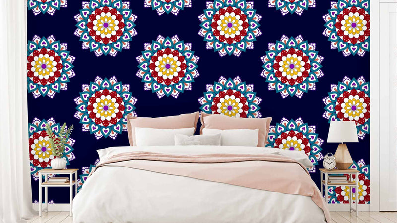 Navy Blue Mandala Pattern Wallpaper