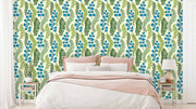 Green Blue Leaf Pattern With White Background Wallpaper