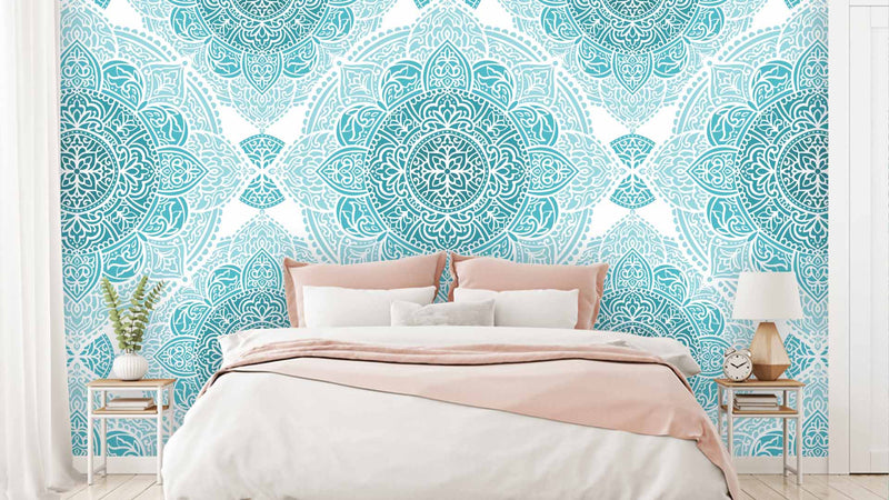 Shades Of Blue Mandala Pattern Wallpaper