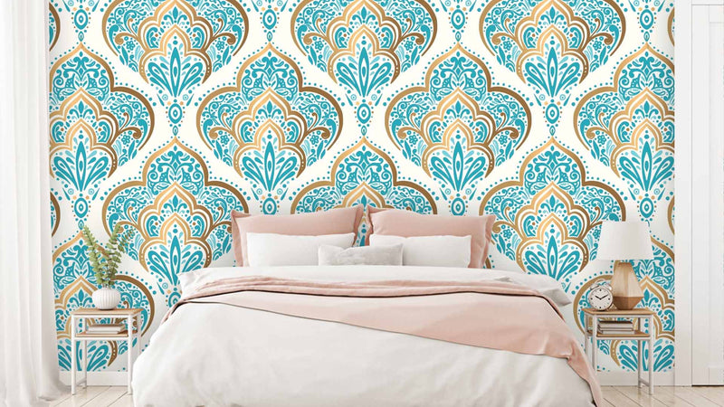 Gold And Turquoise Pattern Wallpaper