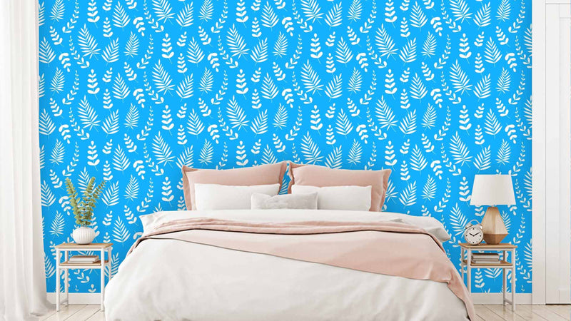 Leafy Pattern Pastel Blue Wallpaper