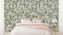 White Leaves Sage Green Background Abstract Wallpaper