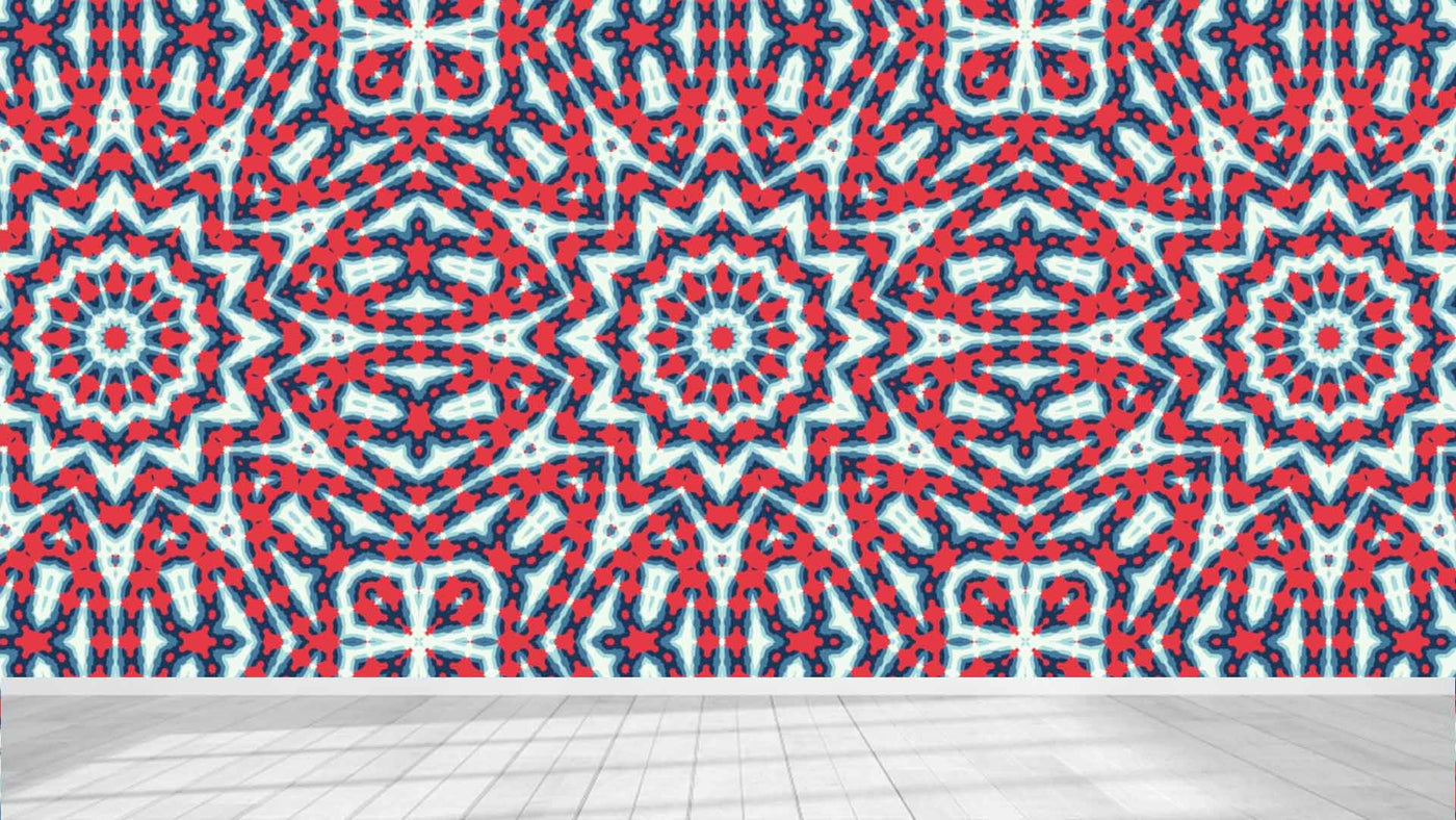 Red Blue Mandala Pattern Wallpaper