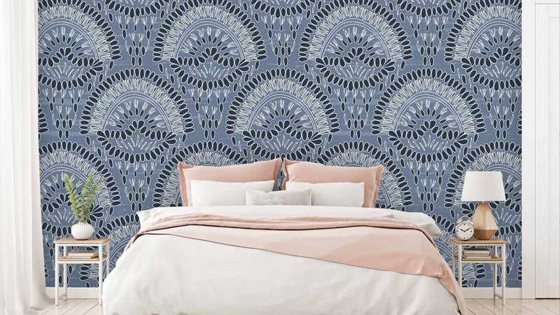 Navy Blue Print Pattern Wallpaper