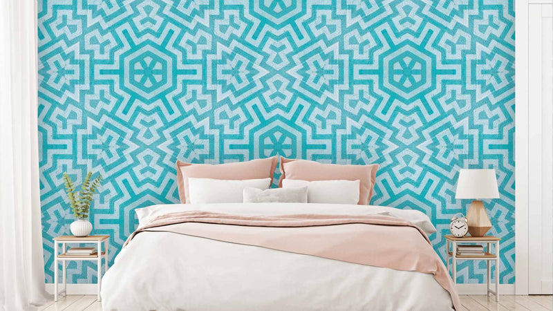 3D Turquoise Hexagon Indian Pattern Wallpaper