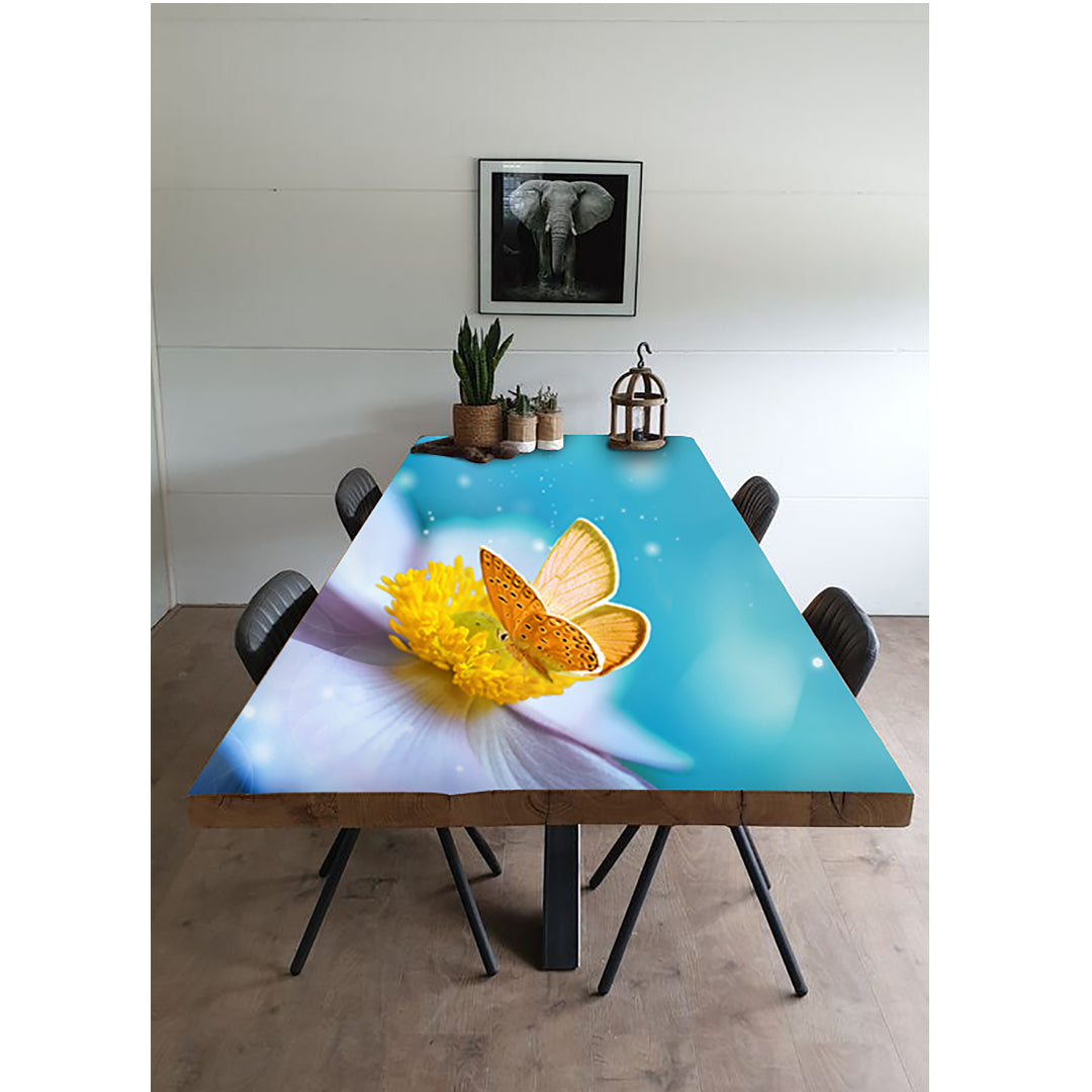 Yellow Butterflys On Pink Flower Self Adhesive Sticker For Table