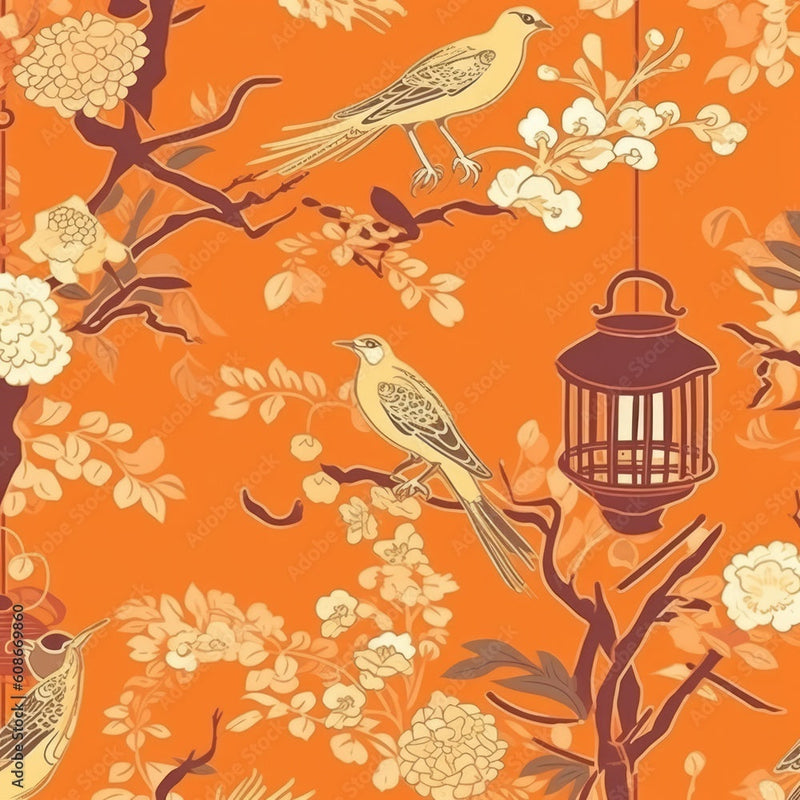 Blossoms & Birds chinoiserie  wallpaper