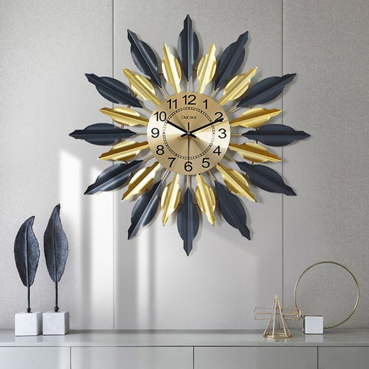 Abstract Floral Black And Gold Wall Clock