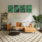 Monstera Leaves Art on Black, Set Of 4