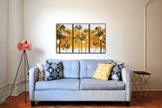Golden Flowers Wall Art, Set Of 3