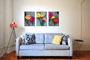 Multicolour Flowers Wall Art,Set Of 3