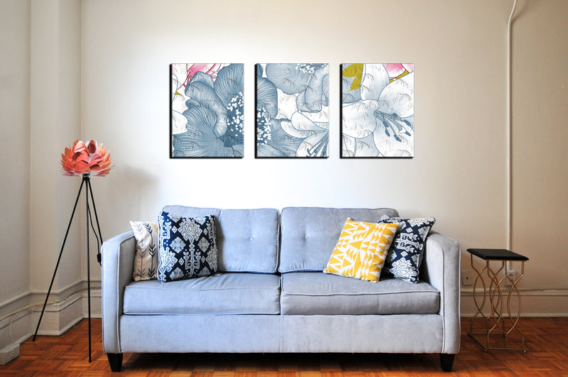 Abstract Magnified flowers Wall Art, Set Of 3