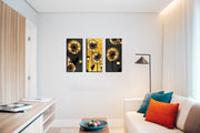 Gold And Grey Daisy Wall Art, Set Of 3