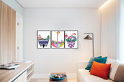 Planters And Floral Umbrella Art, Set Of 3