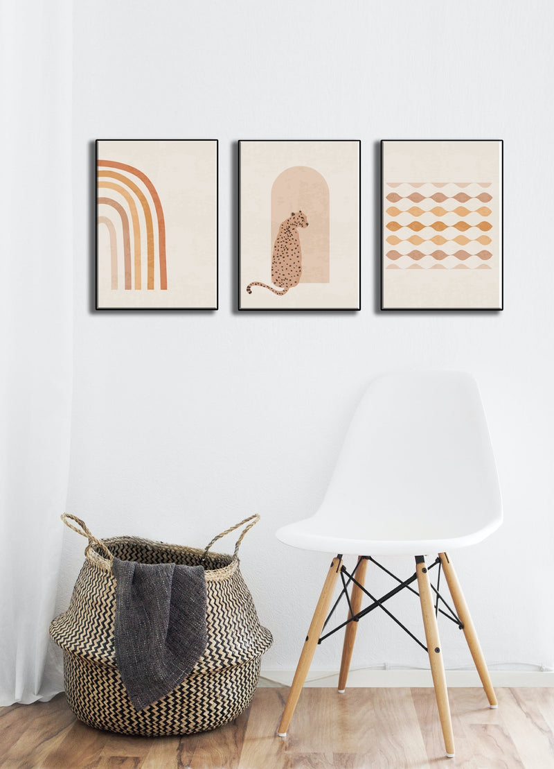 Abstract Peach And Beige Tiger Wall Art, Set Of 3