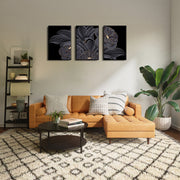 Grey On Black Floral Art, Set Of 3