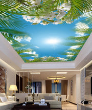 White Flower Palm Leaves Wallpaper