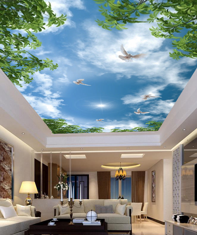 Sun Pigeon Sky Ceiling Wallpaper