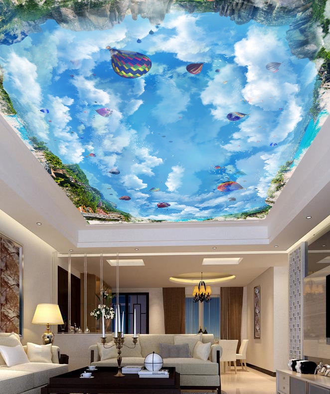 Hot Air Balloon Sky Ceiling Wallpaper