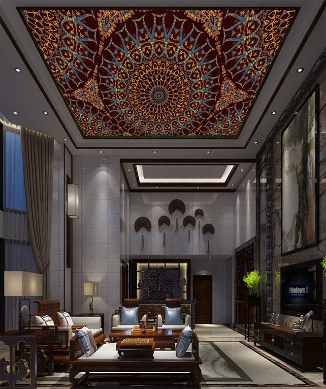 Brown Mandala Art Ceiling Wallpaper