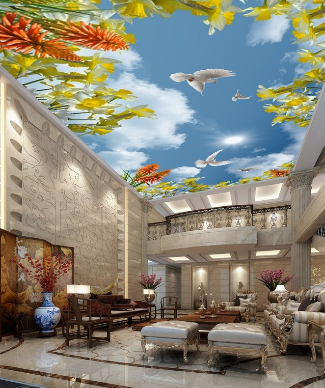 White Pigeon Sky Ceiling Wallpaper