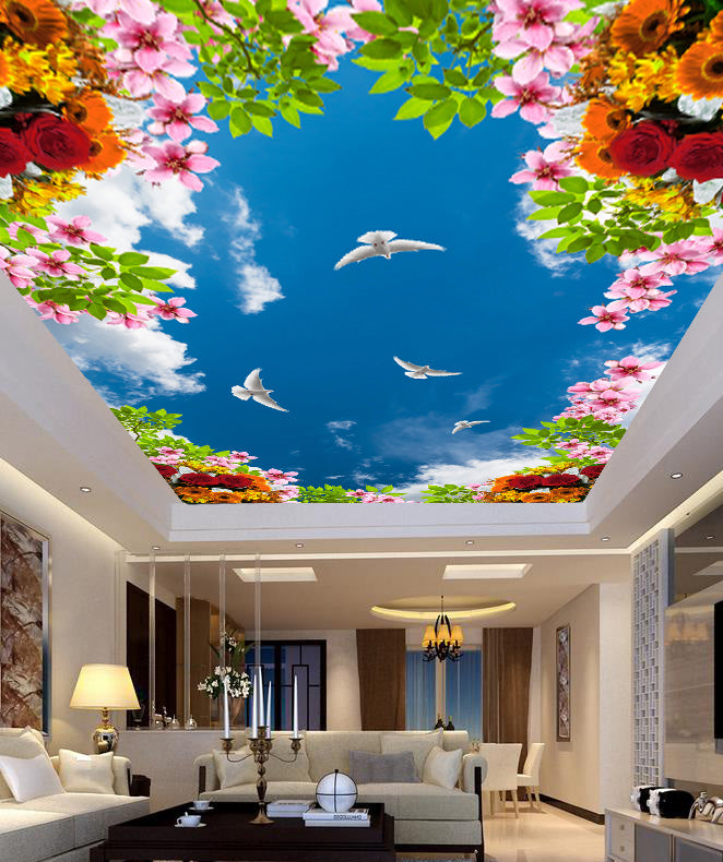Floral Rose Sky Ceiling Wallpaper