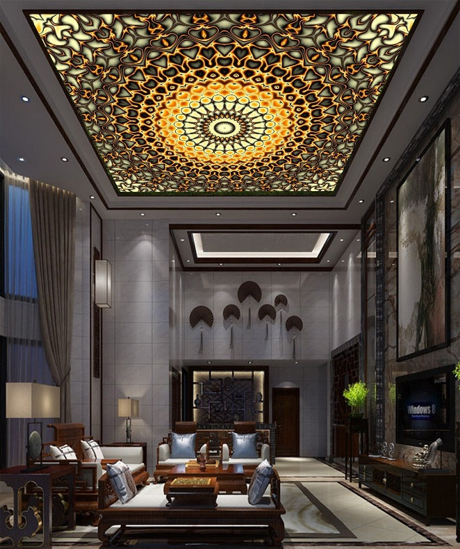 Round Brown Orange Ceiling Wallpaper