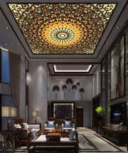 Round Brown Orange Ceiling Wallpaper