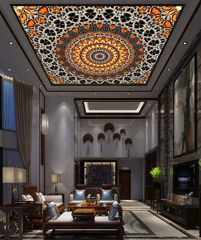 Round Black Orange Ceiling Wallpaper