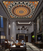 Round Black Orange Ceiling Wallpaper